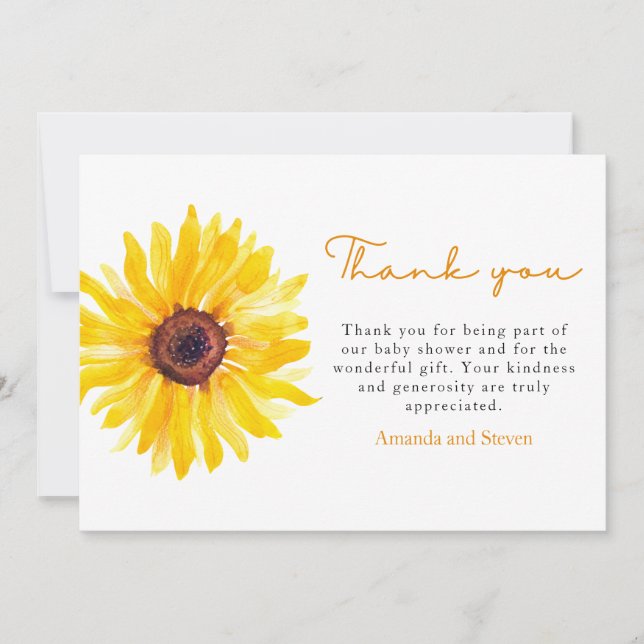 Cartão De Agradecimento Sunflower Baby Shower Thank You Card (Frente)