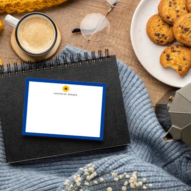 Cartão De Agradecimento Sunflower Blue Border Personalizado Obrigado (Criador carregado)