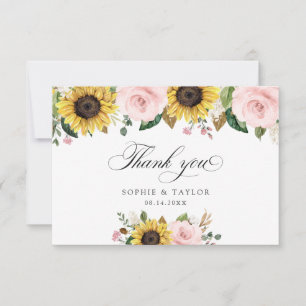 Cartão De Agradecimento Sunflower Blush Pink Floral Casamento Floral Rosa