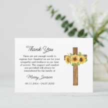 Sunflower Cross Sympathy Thank You Card