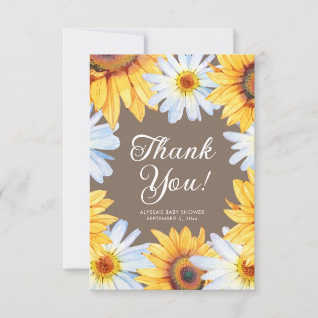 Cartão De Agradecimento Sunflower Daisies Baby Girl Chá Obrigado (Frente)