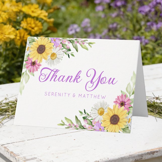 Cartão De Agradecimento Sunflower Daisy Garden Floral Wedding Thank You (Criador carregado)