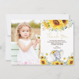 Cartão De Agradecimento Sunflower Elephant Wild One Little Peanut Anivers