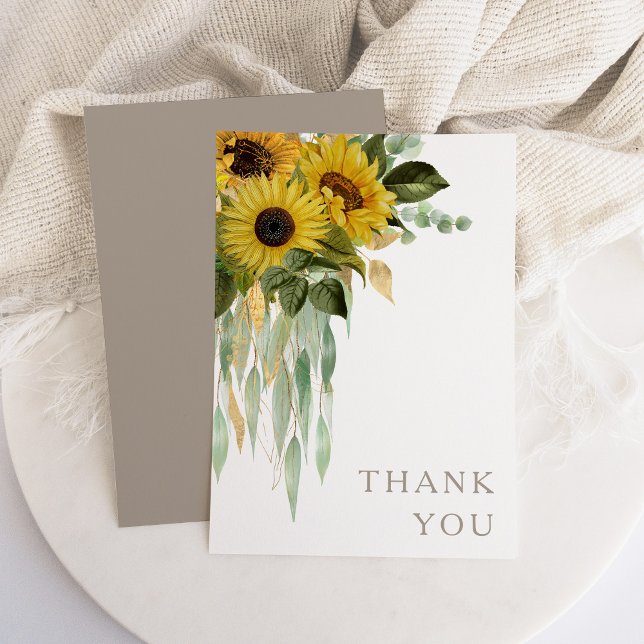 Cartão De Agradecimento Sunflower Eucalyptus Taupe Casamento outono Obriga (Sunflower Eucalyptus Taupe Fall Wedding Thank You)