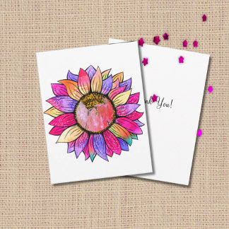 Cartão De Agradecimento Sunflower Summer Floral Party Pink & Purple