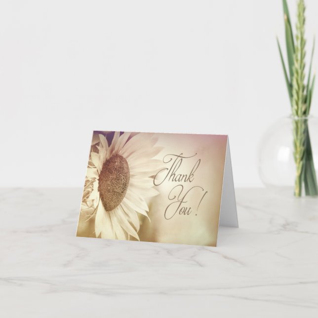 Cartão De Agradecimento Sunflower - Thank You Note Cards - Dreamy Beige (Frente)