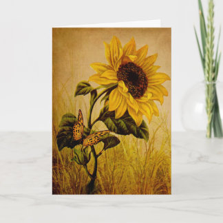 Cartão De Agradecimento Sunflower Vintage look Style Butterfly Card Autumn