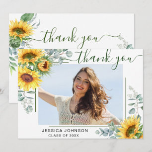 Cartão De Agradecimento Sunflowers Eucalyptus Rustic PHOTO Graduation 