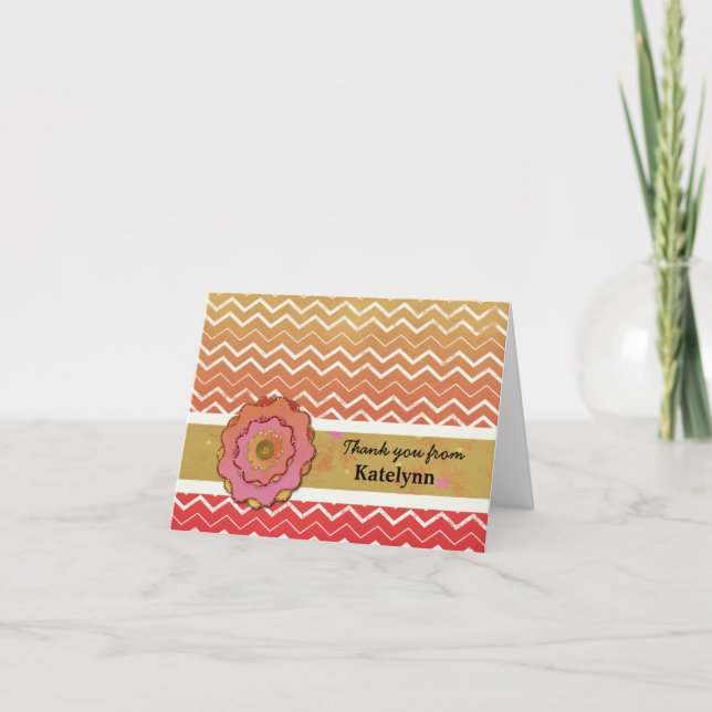 Cartão De Agradecimento Sunny Chevron Stripes Thank You Card (Frente)