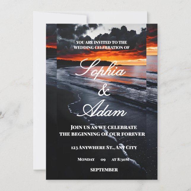 Cartão De Agradecimento Sunset Beach Wedding Invitation (Frente)