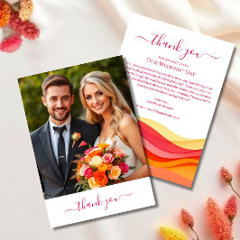 Cartão De Agradecimento Sunset Color Waves Modern Wedding Thank You Card