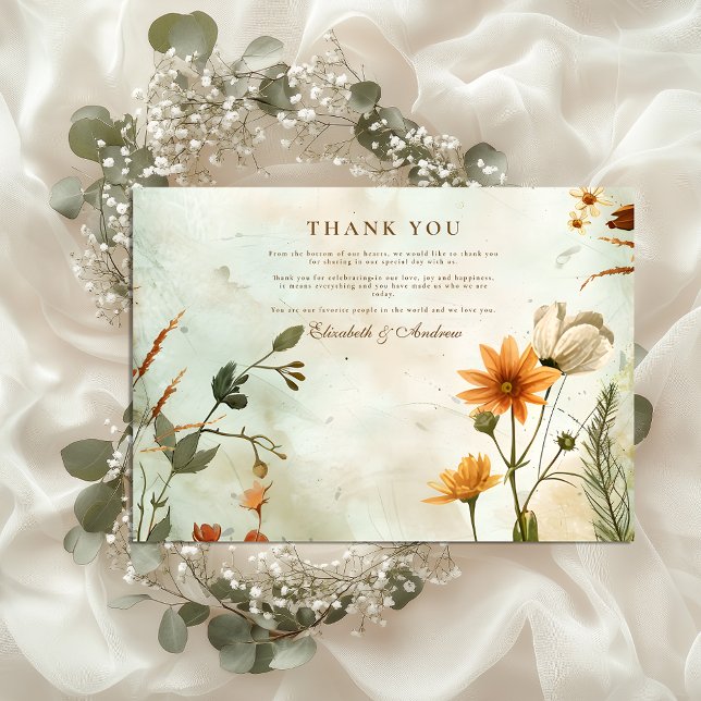 Cartão De Agradecimento Sunset Meadow Wildflower Wedding (Criador carregado)