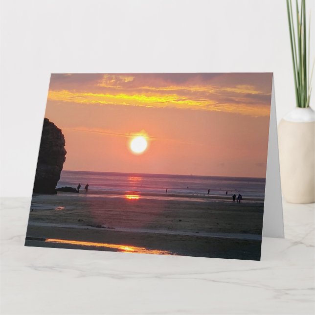 Cartão De Agradecimento Sunset, Perranporth Beach, Cornwall. Julho de 2019 (Frente)