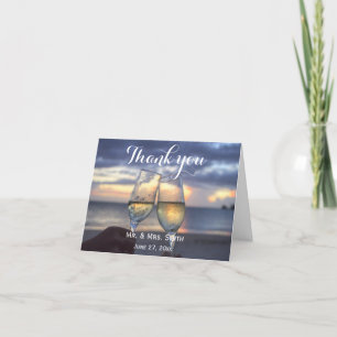 Cartão De Agradecimento Sunset Personalizado No Casamento Da Praia Obrigad