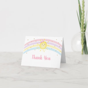 Cartão De Agradecimento Sunshine Rainbow Pink Dourado Pastel Obrigado