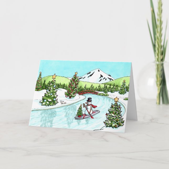 Cartão De Agradecimento SUP Snowman Christmas Card (Frente)