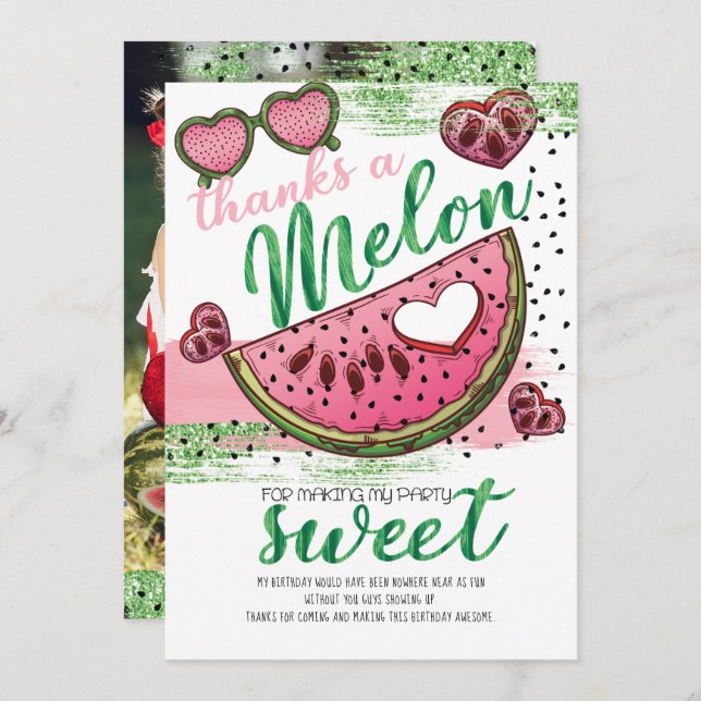 Cartão De Agradecimento Super Bonito Em Uma Foto Do Melon Party - Obrigado (Frente/Verso)