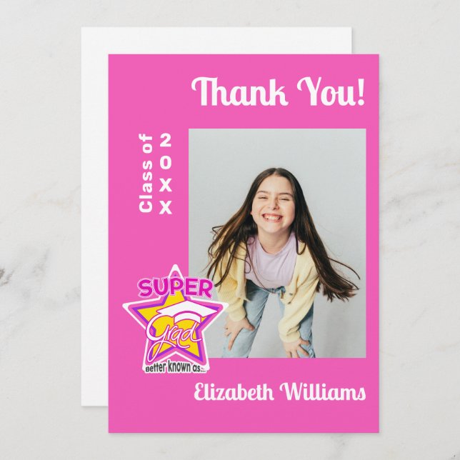 Cartão De Agradecimento Super Formando de Graduação Moderno - Rosa Editáve (Frente/Verso)