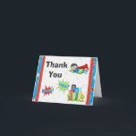 Cartão De Agradecimento Superhero Birthday Party Thank You<br><div class="desc">Calling all superheroes. Celebrate the birthday of a special kid with this adorable Thank You card featuring a blond superhero boy flying over a city. Some elements by www.nitwitcollections.com License #41088. Customize with your Birthday Party details.</div>
