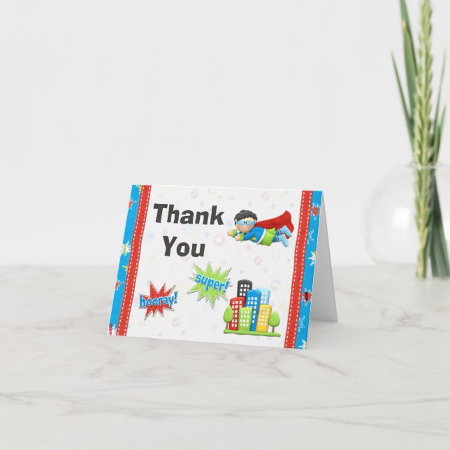 Cartão De Agradecimento Superhero Birthday Party Thank You (Frente)