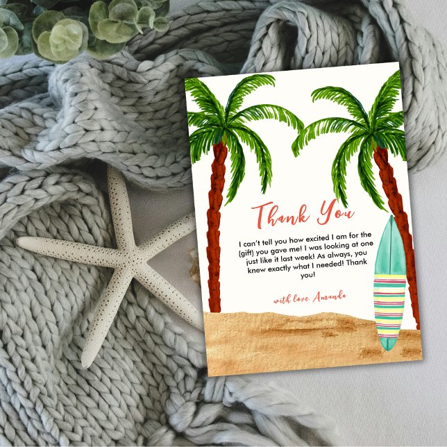 Cartão De Agradecimento Surf Tropical Baby On Conselho Chá de fraldas (Tropical Surf Baby On Board Baby Shower Thank You Card)