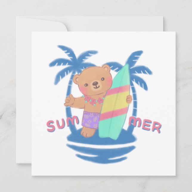 Cartão De Agradecimento Surfista de Urso de Teddy Summer no Havaí (Frente)