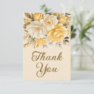 Cartão De Agradecimento Surpresa Floral Creme Marfim Amarelo Elegante