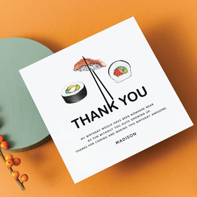 Cartão De Agradecimento Sushi Festa de aniversário Personalizada Moderna (Criador carregado)