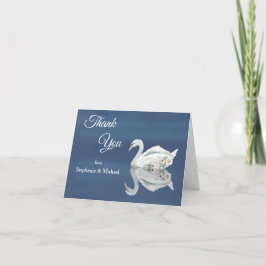 Cartão De Agradecimento Swan Floral Branco sobre Casamento Azul