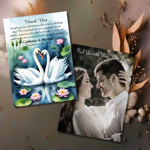 Cartão De Agradecimento Swan In Love Watercolor Lotus Pond Weding