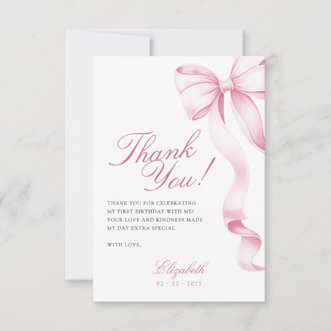 Cartão De Agradecimento Sweet 16 Pink Bow Thank You Card (Frente)