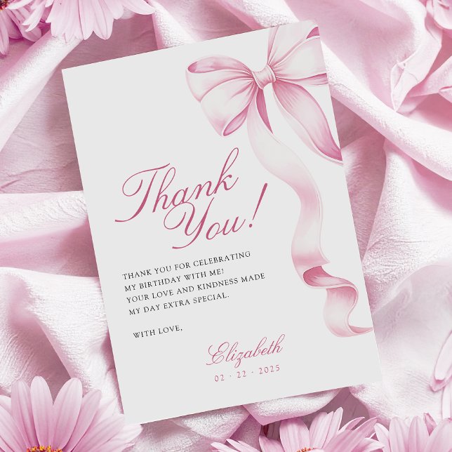 Cartão De Agradecimento Sweet 16 Pink Bow Thank You Card (Criador carregado)