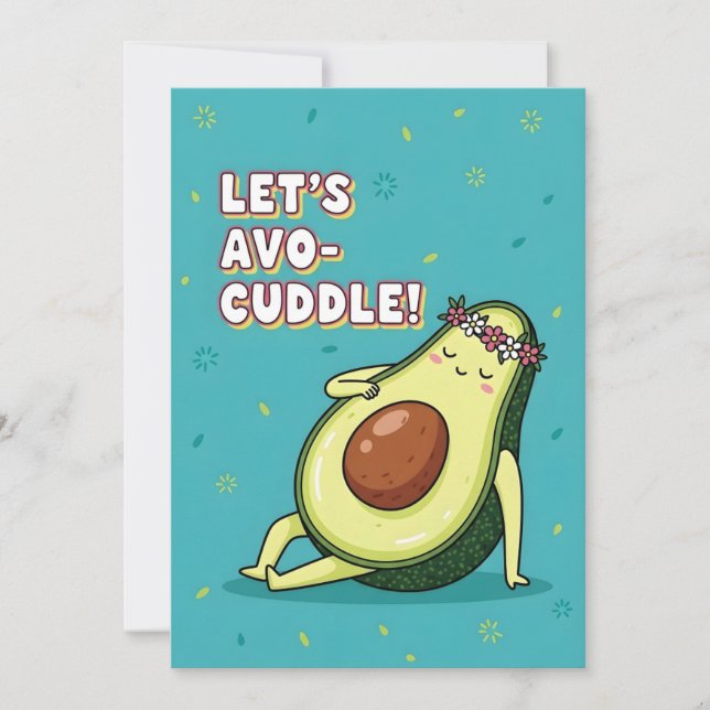 Cartão De Agradecimento Sweet Avocado Saying Let’s Avo Cuddle Kawaii Food  (Frente)