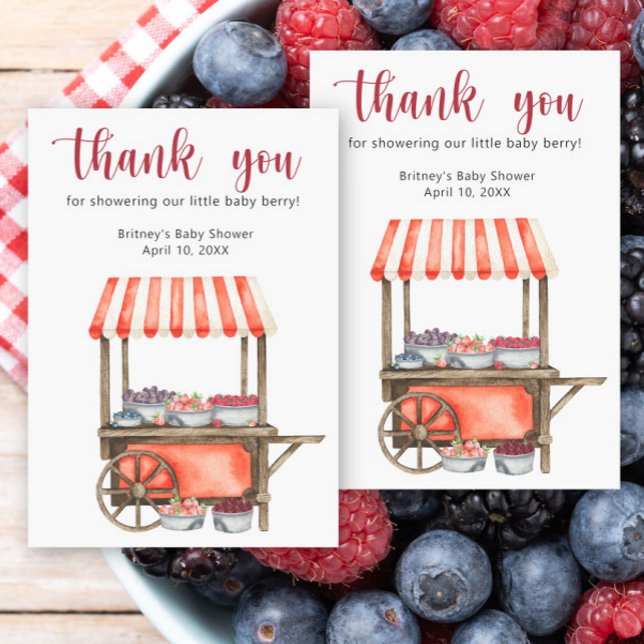 Cartão De Agradecimento Sweet berries baby shower - thank you (Criador carregado)