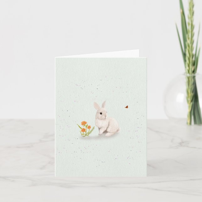 Cartão De Agradecimento Sweet Bunny and Butterfly Small Greeting Card  (Frente)