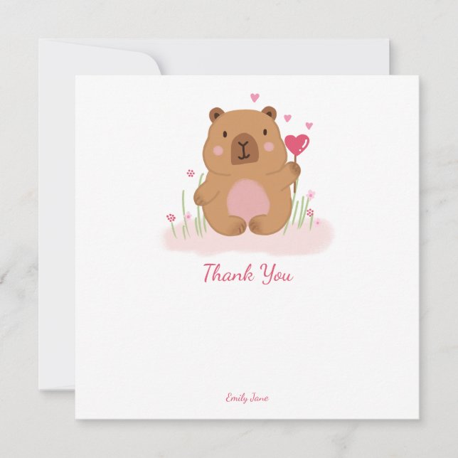 Cartão De Agradecimento Sweet Capybara Birthday Presonalized Thank You (Frente)