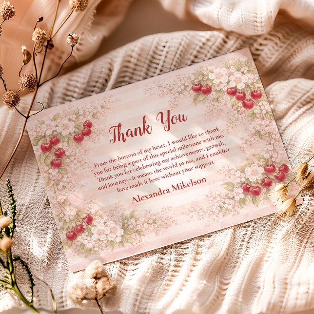 Cartão De Agradecimento Sweet Cherry Floral First Birthday 1st Birthday (Criador carregado)