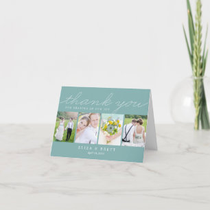 Cartão De Agradecimento Sweet Collage Wedding Thank You Card - Aqua