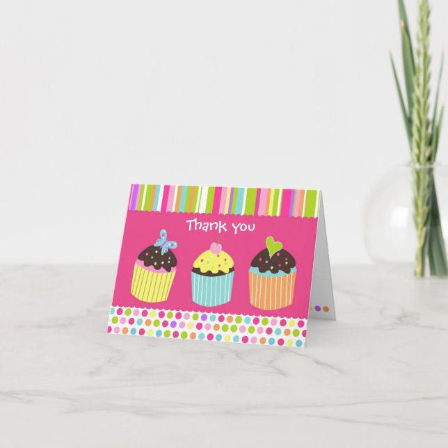 Cartão De Agradecimento Sweet Cute Cupcake Folded  Thank You Note Card (Frente)