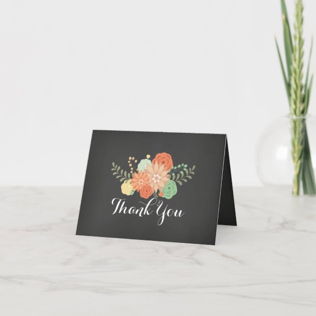 Cartão De Agradecimento Sweet Floral Chalkboard Thank You Card (Frente)