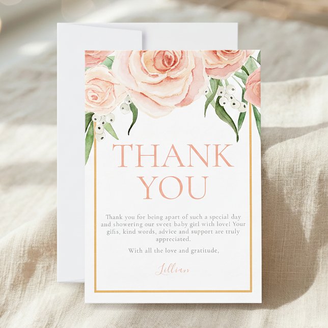 Cartão De Agradecimento Sweet Girl Pink Floral Baby Shower Thank You Card (Criador carregado)