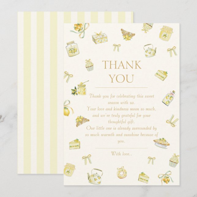 Cartão De Agradecimento Sweet Little Lemon Watercolor Baby Shower  (Frente/Verso)