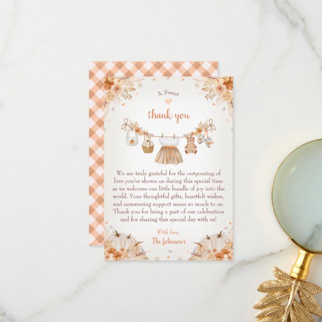 Cartão De Agradecimento Sweet Little Pumpkin Autumn Baby Shower (Frente/Verso In Situ)