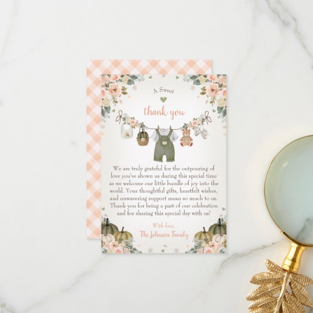 Cartão De Agradecimento Sweet Little Pumpkin Autumn Baby Shower  (Frente/Verso In Situ)