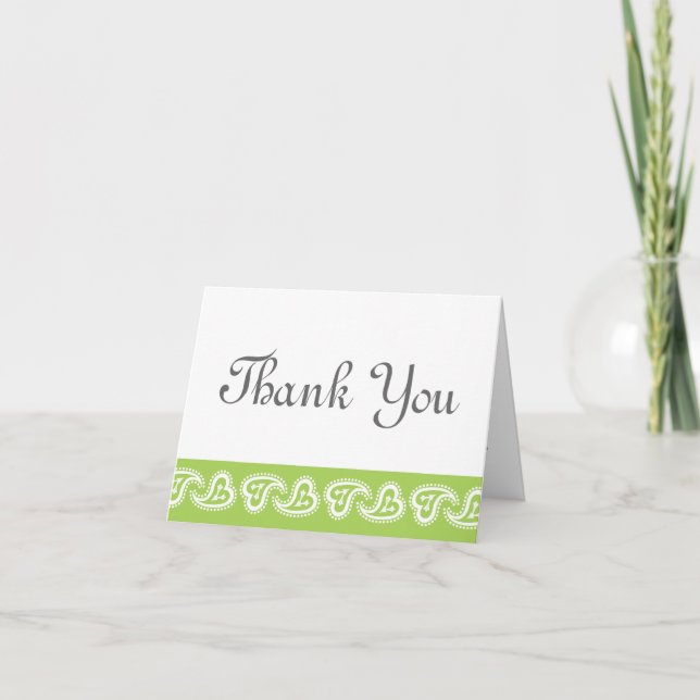 Cartão De Agradecimento Sweet Paisley Hearts in Peridot Thank You Card (Frente)