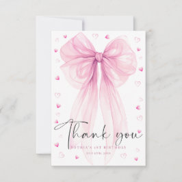 Cartão De Agradecimento Sweet Pink Bow First Birthday Thank You Card