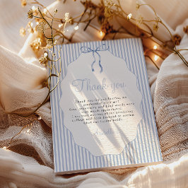 Cartão De Agradecimento Sweet Pinstriped Blue Bow Graduation