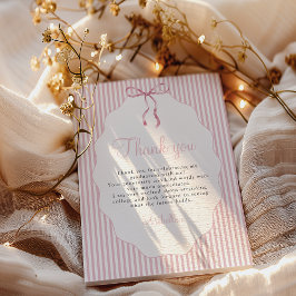 Cartão De Agradecimento Sweet Pinstriped Pink Bow Graduation