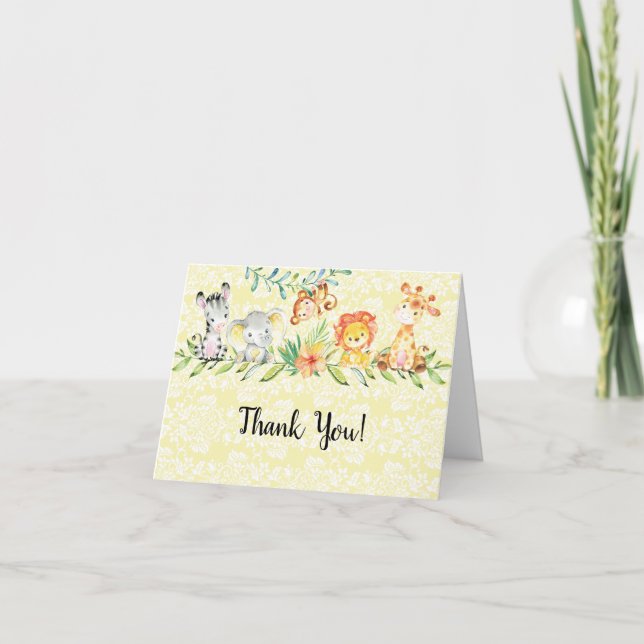 Cartão De Agradecimento Sweet Safari Animals Baby Shower Thank You Note (Frente)