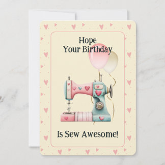 Cartão De Agradecimento Sweet Sewing Machine Hearts Birthday Card